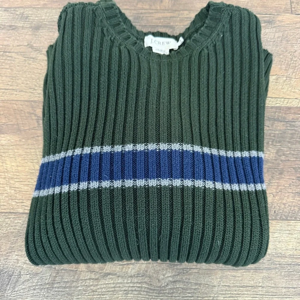 Vintage J. Crew Mens Ribbed Sweater Green Blue Stripe Size M‎